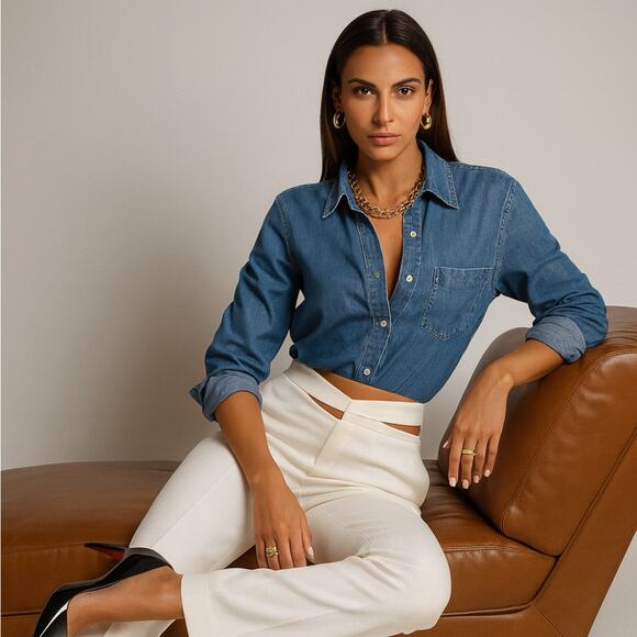 ABERCROMBIE & FITCH Waist Cut Out Detail Wide Leg Trouser Pants White Sz XL {T4} - Picture 1 of 5